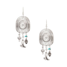 Load image into Gallery viewer, Fish Hook Silver Cowgirl Hat Western Earrings
