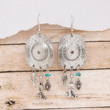 Load image into Gallery viewer, Fish Hook Silver Cowgirl Hat Western Earrings

