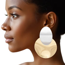 Load image into Gallery viewer, Drop Bent Mixed Metal Oversized Disc Earrings
