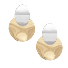 Load image into Gallery viewer, Drop Bent Mixed Metal Oversized Disc Earrings
