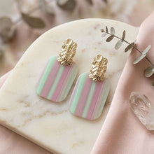 Load image into Gallery viewer, Drop Oversized Pink Green Stripe Opulent Earrings
