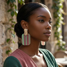 Load image into Gallery viewer, Drop Oversized Pink Green Stripe Opulent Earrings
