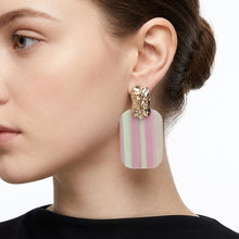 Load image into Gallery viewer, Drop Oversized Pink Green Stripe Opulent Earrings

