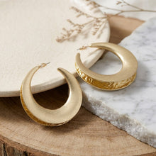 Load image into Gallery viewer, Hoop Matte Gold Open Wide Profile Earrings
