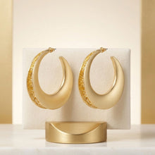 Load image into Gallery viewer, Hoop Matte Gold Open Wide Profile Earrings
