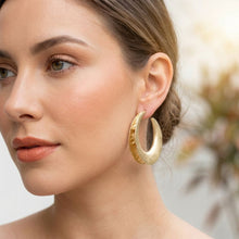 Load image into Gallery viewer, Hoop Matte Gold Open Wide Profile Earrings
