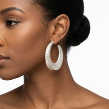 Load image into Gallery viewer, Hoop Matte Silver Open Wide Profile Earrings
