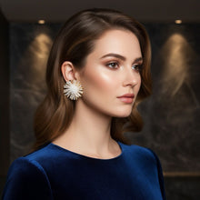Load image into Gallery viewer, Stud Clear Cluster Gold Flower Petal Earrings
