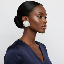 Load image into Gallery viewer, Stud Clear Cluster Silver Flower Petal Earrings
