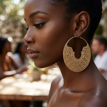 Load image into Gallery viewer, Hoop Gold Oversized Filigree Pattern Earrings
