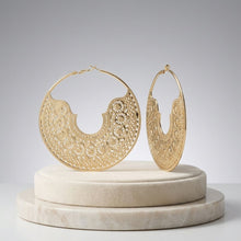 Load image into Gallery viewer, Hoop Gold Oversized Filigree Pattern Earrings
