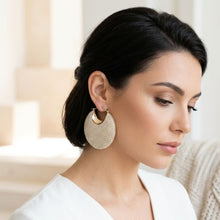Load image into Gallery viewer, Hoop Rhinestone Covered Crescent Puffy Earrings
