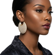 Load image into Gallery viewer, Hoop Rhinestone Covered Crescent Puffy Earrings
