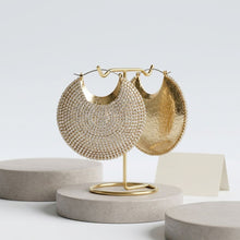 Load image into Gallery viewer, Hoop Rhinestone Covered Crescent Puffy Earrings
