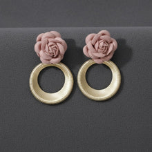 Load image into Gallery viewer, Drop Pale Pink Rose Felt Petal Ribbed Ring Earrings
