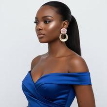 Load image into Gallery viewer, Drop Pale Pink Rose Felt Petal Ribbed Ring Earrings
