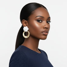 Load image into Gallery viewer, Drop White Rose Felt Petal Ribbed Ring Earrings
