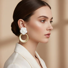 Load image into Gallery viewer, Drop White Rose Felt Petal Ribbed Ring Earrings
