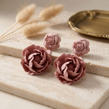 Load image into Gallery viewer, Drop Dusty Pink Double Rose Flower Felt Earrings
