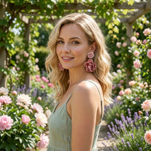 Load image into Gallery viewer, Drop Dusty Pink Double Rose Flower Felt Earrings
