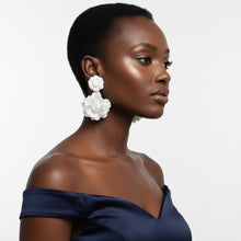 Load image into Gallery viewer, Drop White Double Rose Flower Felt Petal Earrings
