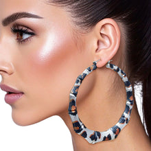 Load image into Gallery viewer, Hoop Leopard Pattern Silver Bamboo Earrings Women
