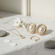 Load image into Gallery viewer, Clip On Organic Gold Oval Cream Pearl Earrings

