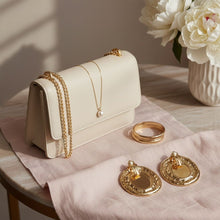 Load image into Gallery viewer, Clip On Organic Gold Oval Cream Pearl Earrings
