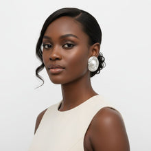 Load image into Gallery viewer, Clip On Organic Silver Oval White Pearl Earrings

