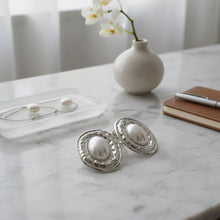 Load image into Gallery viewer, Clip On Organic Silver Oval White Pearl Earrings
