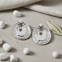 Load image into Gallery viewer, Clip On Organic Silver Oval White Pearl Earrings
