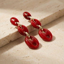 Load image into Gallery viewer, Dangle Vintage Red Resin Anchor Link Earrings
