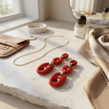 Load image into Gallery viewer, Dangle Vintage Red Resin Anchor Link Earrings
