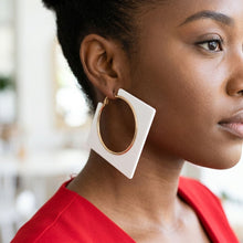 Load image into Gallery viewer, Hoop Bright White Square Acrylic Gold Earrings
