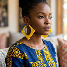 Load image into Gallery viewer, Hoop Bright Yellow Square Acrylic Gold Earrings
