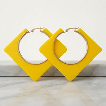 Load image into Gallery viewer, Hoop Bright Yellow Square Acrylic Gold Earrings
