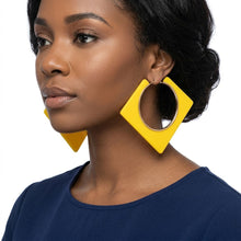Load image into Gallery viewer, Hoop Bright Yellow Square Acrylic Gold Earrings
