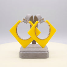 Load image into Gallery viewer, Hoop Bright Yellow Square Acrylic Gold Earrings
