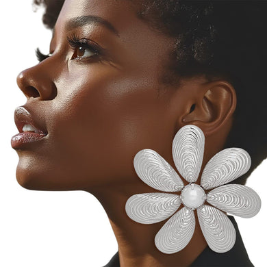Stud Oversized Floral Shell Silver Petal Earrings