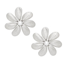 Load image into Gallery viewer, Stud Oversized Floral Shell Silver Petal Earrings
