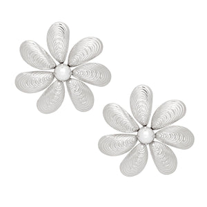 Stud Oversized Floral Shell Silver Petal Earrings