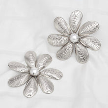 Load image into Gallery viewer, Stud Oversized Floral Shell Silver Petal Earrings
