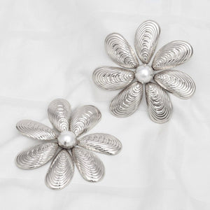 Stud Oversized Floral Shell Silver Petal Earrings