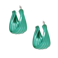 Load image into Gallery viewer, Hoop Green Wide Stacked Metal Earrings for Women
