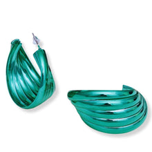 Load image into Gallery viewer, Hoop Green Wide Stacked Metal Earrings for Women
