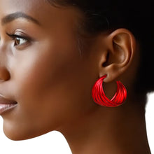 Load image into Gallery viewer, Hoop Red Wide Stacked Metal Earrings for Women
