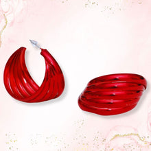 Load image into Gallery viewer, Hoop Red Wide Stacked Metal Earrings for Women
