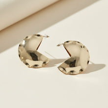 Load image into Gallery viewer, Open Hoop Polished Gold Pinched Metal Earrings
