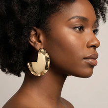 Load image into Gallery viewer, Open Hoop Polished Gold Pinched Metal Earrings
