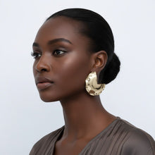 Load image into Gallery viewer, Open Hoop Polished Gold Pinched Metal Earrings
